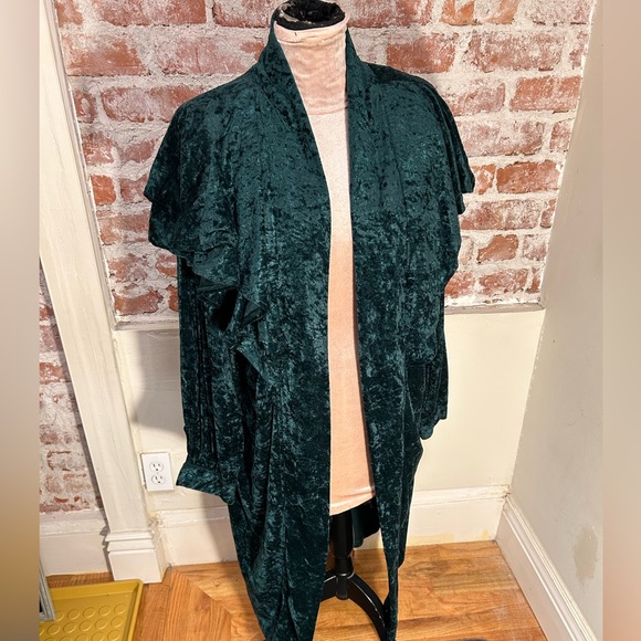 A Lacy Afternoon VTG  green crushed velvet open front lounger long house coat 2X - Picture 3 of 16